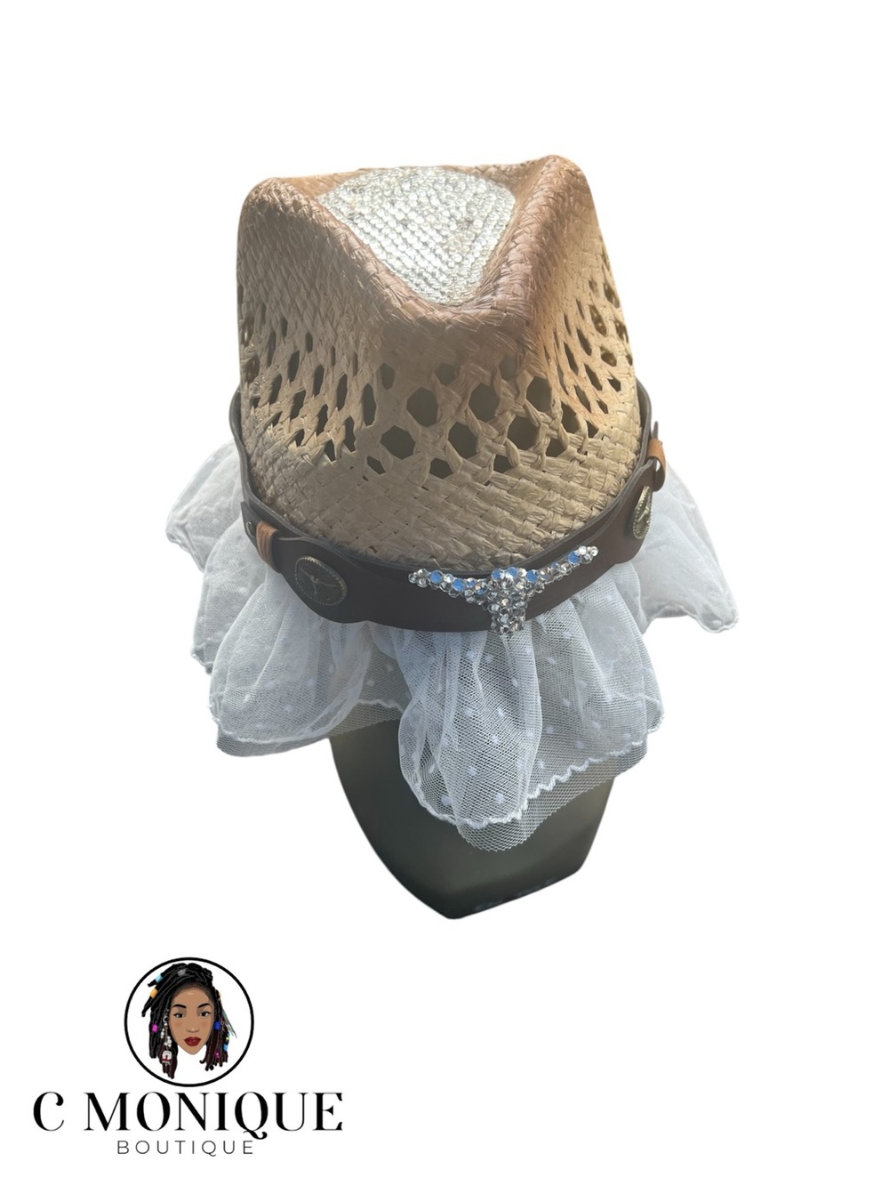 Straw Lace-Trim Western Sun Hat - Beige - Picture 4 of 4